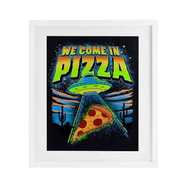 Imagem de Stupell Industries Impressão emoldurada branca We Come In Pizza Aliens design sob vidro por Jedco Brands, Inc., 21 x 17