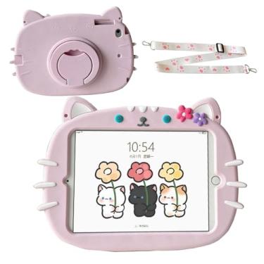 Imagem de oleaumfilter Capa protetora de silicone para Samsung Galaxy Tab A9+ Plus 2023 de 2023 (SM-X210/X216/X218) com alça giratória de 360°, linda flor, gato, capa protetora para tablet para crianças,