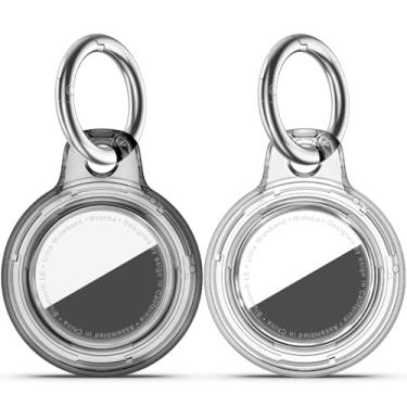 Imagem de Pacote com 2 Airtags de suporte à prova d'água com chaveiro Apple AirTag, capa rígida para PC AirTag, suporte antiarranhões e choques, chaveiros e chaveiros masculinos femininos - preto transparente +