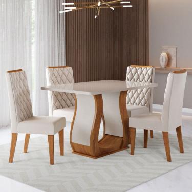 Imagem de Mesa de Jantar 4 Lugares Lana Marrom/Blonde/Veludo Pastel - Viero Móveis