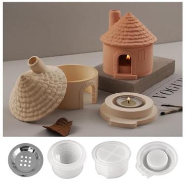 Imagem de Molde de silicone para castiçal, queimador de incenso de vila, molde de resina para chaminé, molde de suporte de vela de concreto