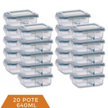 Imagem de Kit 20 Pote de Vidro Hermético Com Divisoria 640ml Alimento - QUALITY 