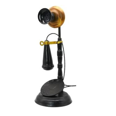 Imagem de Owlgift Castiçal de ferro vintage para decoração de telefone – modelo de telefone clássico retrô com receptor – 32 cm de altura – decoração de mesa de escritório em casa estilo antigo