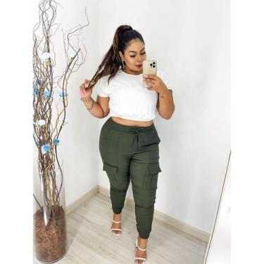 Imagem de Calça Feminina Plus Size Bengaline Cargo com Bolso Lateral Moda Plus S