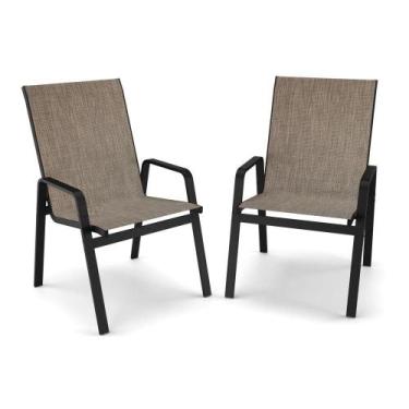 Imagem de Kit 2 Cadeira Riviera Piscina Praia Alumínio Preto Tela Mocca - Aluv M