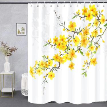 Imagem de Cortina de chuveiro GKLEASG amarela floral impermeável 180x180cm