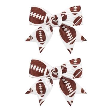 Imagem de YanJie 2 peças de clipes de cabelo de futebol americano para meninas, dia esportivo, acessórios de cabelo, roupas de futebol para meninas, crianças, adolescentes, mulheres, laço de rúgbi com cauda