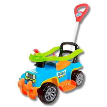 Imagem de Jip Jip Carrinho Infantil, Colorido, 50cm x 50cm, com Buzina e Haste para Pais, até 30kg (AZUL E VERDE)