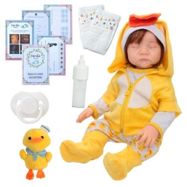 Imagem de Boneca Reborn Bebê Realista Silicone Patinho Fio a Fio