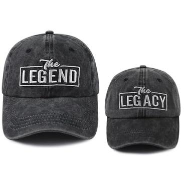 Imagem de Mjanmqwtb Roupas combinando Daddy and Me, chapéus engraçados The Legend The Legacy, boné de beisebol pai e filho, presente de aniversário de Natal para pai e meninos, mini preto