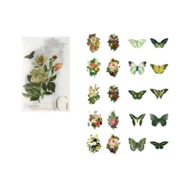 Imagem de Adesivos Autoadesivos De Borboleta E Flor 40 Peças Para Scrapbook, Diá
