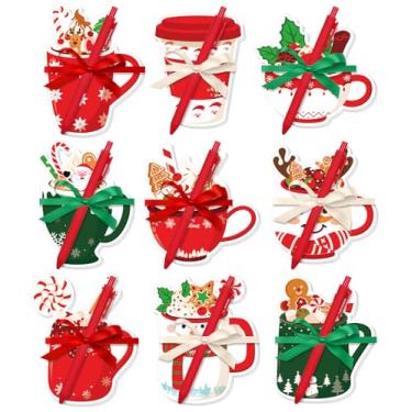 Imagem de JarThenaAMCS 9 conjuntos de copos de café de Natal notas adesivas vermelho verde quente em forma de cacau autoadesivo removível com canetas fitas para lembrancinhas de festa de Natal de inverno