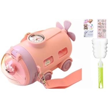 Imagem de viva story Garrafa de viagem submarina com canudo para cães, gelo, leite, café, escavadeira, copo de plástico, para piquenique, festa, presente de aniversário (garrafa em forma de submarino rosa, 500