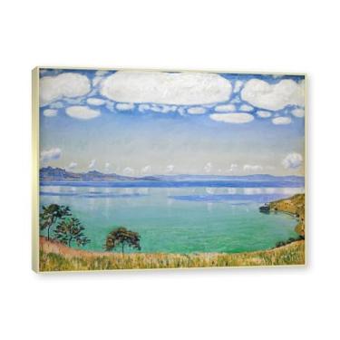 Imagem de Moldura champanhe. Imagem natureza em tela, (lago de Genebra 05) de Ferdinand Hodler, reprodução de quadros, quadro de arte de parede de tela para casa. 60x80cm