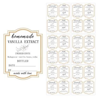 Imagem de Adesivos caseiros de extrato de baunilha, etiquetas quadradas de instruções de 3,8 x 5 cm, adesivos de extrato de vodka e feijão de Madagascar para garrafas de baunilha feitas à mão, despensa de