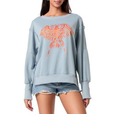 Imagem de Moletom feminino Amiblvowa com gola redonda, tamanho grande, estampado