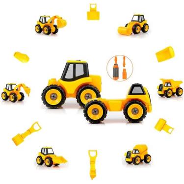 Imagem de Caminhões de brinquedo desmontam escavadeira de brinquedo de construçã