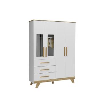 Imagem de Guarda Roupa Infantil C/ 4 Portas (2 Cristal) E 4 Gavetas Retrô Branco/amendoa - Peroba