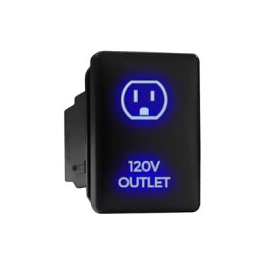 Imagem de Tomada de 120 V - Interruptor de pressão com luz de fundo com símbolo retroiluminado ON-Off com kit de fio conector compatível com Toyota Tacoma Tundra 4Runner Sequoia etc - Tamanho 2,2 x 3,3 x 5 cm
