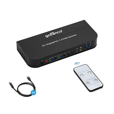 Imagem de gofanco Switch DisplayPort KVM de 2 portas com USB 3.0 – DisplayPort 1.4, 4K @60Hz 4:4:4, HDR, HDCP 2.2/1.4, teclado/mouse USB, hub USB 3.0, entrada de microfone, saída estéreo, controle remoto