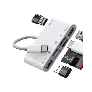 Imagem de Leitor de cartão SD USB C para iPhone (6 em 1) USB A OTG 3.0, adaptador tipo C, cabo de carregamento, câmera, micro TF, dongle de memória, acessórios compatíveis com tablet Samsung Galaxy para Apple