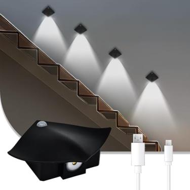 Imagem de Lemical Luz noturna interna, luzes de escada com sensor de movimento LED, bateria extra grande de 1200 mAh, lâmpada recarregável montada na parede, luzes brancas frias magnéticas 6500K, arandelas de