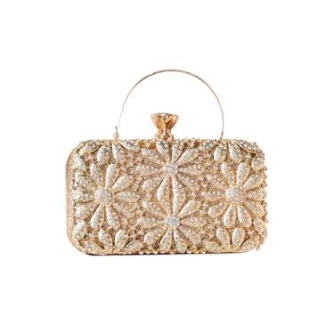Imagem de CORIOS Bolsa De Noite Feminina Com Strass E Flores, Clutch Lantejoulas Brilhantes, Mão Cristal Para Casamento, Ombro Glitter, Elegante, Transversal, Coquetel, Baile, Festa, Banquete, Dourada