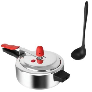 Imagem de Panela de Pressão em Aluminio Polida 2 Litros kit Combo com Concha Silicone 28cm fechamento interno pequena