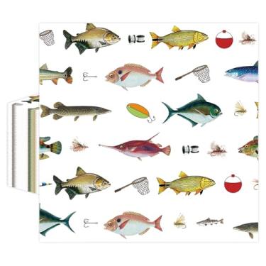 Imagem de 50 guardanapos de pesca 33 x 33 cm, guardanapos de papel de aniversário de pesca descartáveis guardanapos de festa de almoço guardanapos de coquetel para decorações de aniversário Ofishally (pesca)