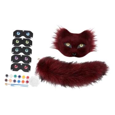 Imagem de oshhni Máscara de falsa e cauda, ​​acessório de cosplay realista para baile de máscaras e festivais, Vermelho