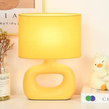 Imagem de Lampwell Luminária de mesa pequena amarela LACIO para sala de estar como luminária de mesa de cabeceira para quarto, luminária de mesa noturna infantil de cerâmica moderna, 21 x 10 x 10 cm x A 29 cm