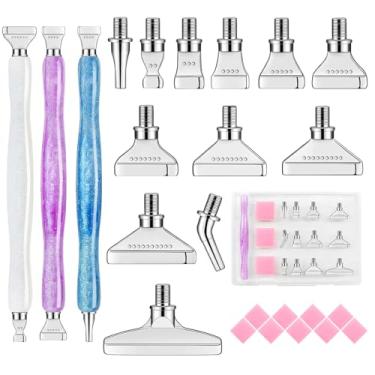 Imagem de MuitoFeliz Conjunto de 24 canetas de arte de diamante com pontas de metal, acessórios de pintura de diamante e kit de ferramentas para adultos (três canetas + 12 pontas + 9 pontos de argila)