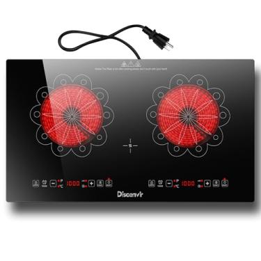 Imagem de Disaenvir Fogão elétrico de 2 bocas – Fogão elétrico de 61 cm embutido e bancada, topo de cerâmica portátil de dois queimadores com trava para crianças, temporizador, sensor de controle de toque