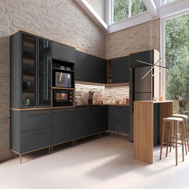 Imagem de Cozinha Modulada Completa 11 Peças com Cristaleira 16 Portas 6 Gavetas Isabelle Freijó / Arenas