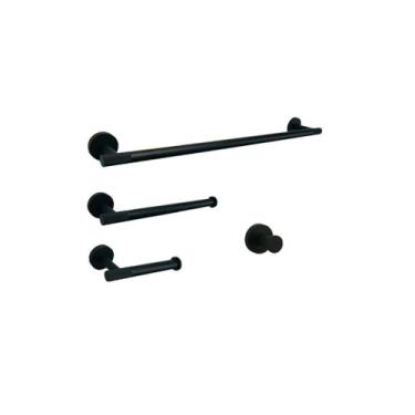 Imagem de Toalheiro serrilhado preto fosco, porta-papel, toalheiro, porta-copos, escova de vaso sanitário, acessórios de banheiro de parede em aço inoxidável, conjunto de 4 peças A