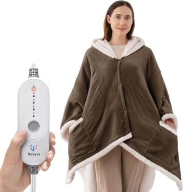 Imagem de Kozyus Cobertor aquecido vestível, poncho elétrico de xale aquecido com capuz e bolsos para mulheres e homens, 5 configurações de calor, desligamento automático 3H, lavável na máquina, certificado ETL