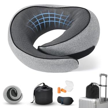 Imagem de Travesseiro de Viagem com Máscara de Olhos, Tapetes de Ouvido e Estojo, Suporte Ergonômico Memory Foam 360° para Cervical, Compacto e Leve, Ideal para Avião, Carro e Escritório