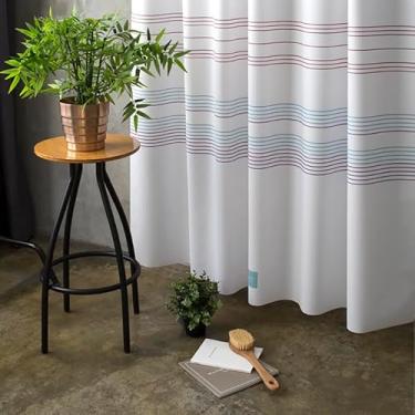 Imagem de onesevennine Cortina de chuveiro de designer coreana – Sem costura, resistente à água (180 cm L x 188 cm C) Faixa colorida – Inclui 12 ganchos de plástico para fácil configuração