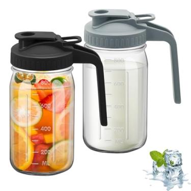 Imagem de Jarro de vidro com tampa dupla à prova de vazamento com alça, recipiente de geladeira de boca larga para leite materno para água, suco (2, preto e cinza, 946 ml)