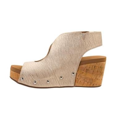 Imagem de Corkys Footwear Cunha feminina Frisky – com salto de 6 cm, salto de cortiça leve, tira ajustável no tornozelo e conforto o dia todo para um estilo sem esforço, Champanhe, 41