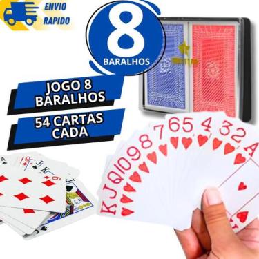Imagem de Kit 8 Baralho 54 Cartas Cada Resistente Plastificado Jogos Poker Truco