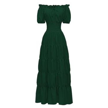 Imagem de Fantasia renascentista feminina medieval chemise vestido camponês top irlandês sob vestido maxi camadas longo vestidos cottagecore, Verde, M