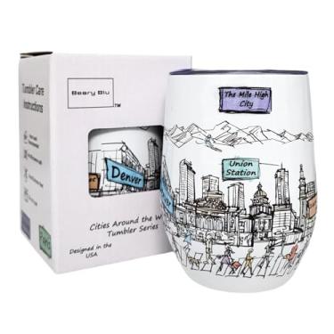 Imagem de Beary Blu Cidades ao redor do mundo Série de copos de 355 ml - Projetado nos EUA - Copo isolado a vácuo com tampas - Caneca de viagem de aço inoxidável para vinho e café, água, para bebida quente e