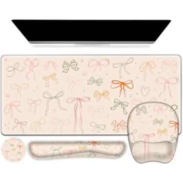 Imagem de Tapete de rato de damasco com suporte de pulso, conjunto 4 em 1, tapete de rato grande XXL + apoio de pulso para teclado + almofada de descanso de pulso + base para jogos para casa, escritório