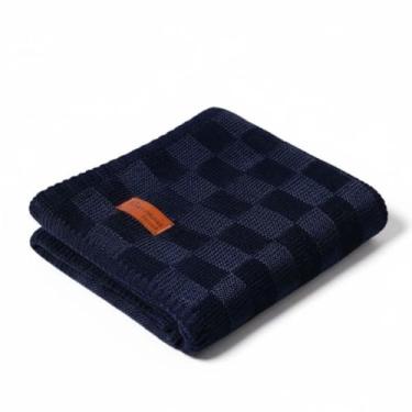 Imagem de Mantinha de Berço saida de maternidade Tricô Para Menino ou Menina (Marinho)