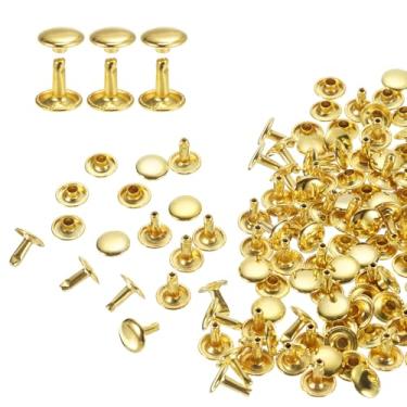 Imagem de HARFINGTON 80 conjuntos de rebites de tampa dupla, 10 x 10 mm, aço carbono, cabeça redonda, parafusos, parafusos tubulares de metal para decoração de artesanato em couro, ouro