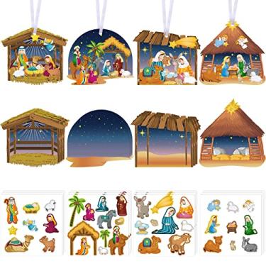 Imagem de 24 peças de adesivos de Natal fazem um adesivo de presépio com cordas, adesivos de presépio artesanato de natal faça você mesmo artesanato para presépio suprimentos de festa tema religioso jogo de festa educação presente de atividade