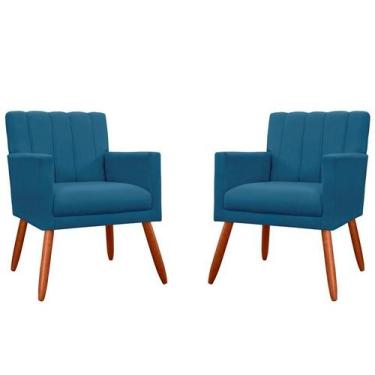 Imagem de Kit 2 Poltronas Decorativa Cecília Suede Azul Marinho Pés Madeira Mz D