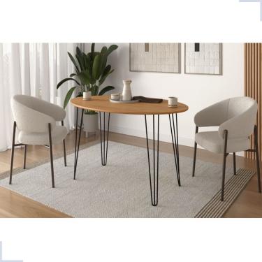 Imagem de Mesa de Jantar Orgânica 120cm x 80cm Formato Oval Tampo Madeirado Pés Preto - Rede Móveis