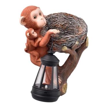Imagem de Generic Estátua de macaco movida a energia solar, ornamento de resina, decoração de jardim para pátio